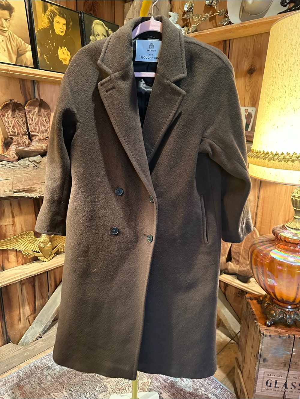 Babaton Dark Brown Double-Breasted Wool Pea Coat